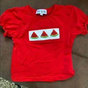 Smocked watermelon ruffle shirt